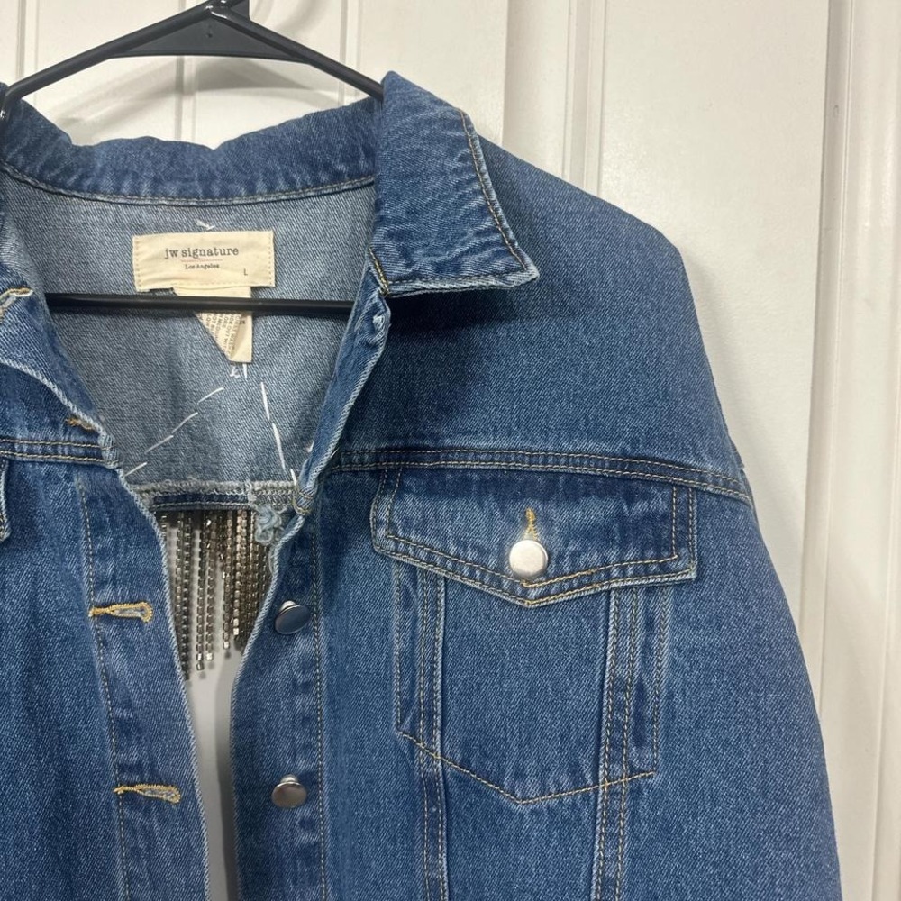 One of a kind statement cropped upcycled western disco denim jacket. Large - Picture 5 of 8